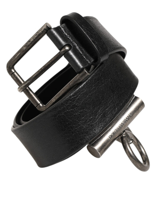 Dolce & Gabbana Black Leather Side Rings Brass Buckle Belt - YSONA