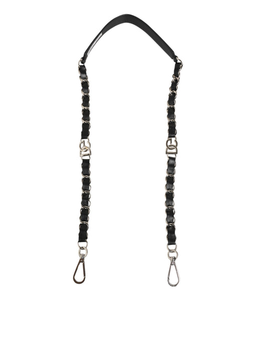Dolce & Gabbana Black Leather Silver Chain Bag Accessory Shoulder Strap - YSONA