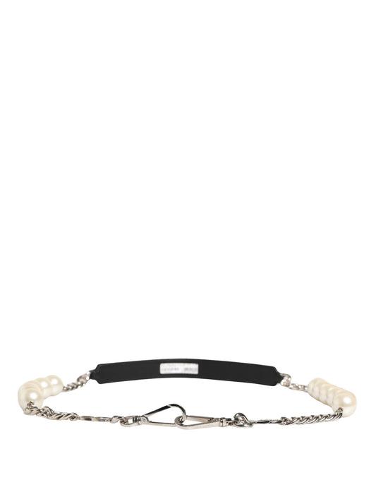Dolce & Gabbana Black Leather Silver Chain Bag Accessory Shoulder Strap - YSONA