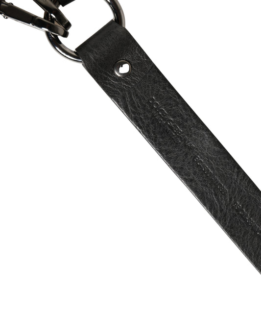 Dolce & Gabbana Black Leather Silver Chain Waist Men Belt - YSONA