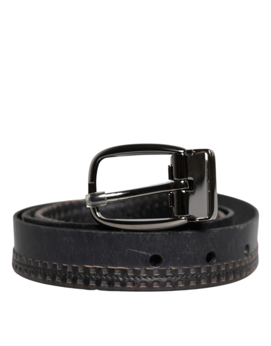 Dolce & Gabbana Black Leather Silver Tone Metal Buckle Belt - YSONA