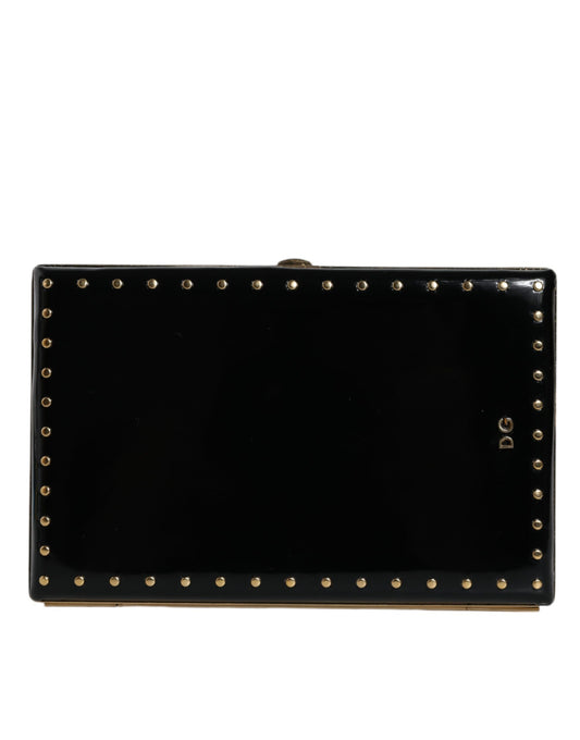 Dolce & Gabbana Black Leather Studs Gold Frame Clutch Evening Purse Bag - YSONA