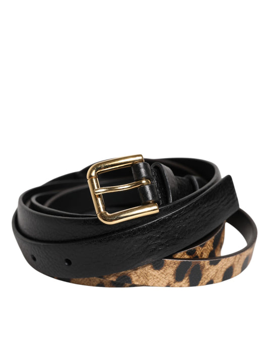 Dolce & Gabbana Black Leopard Classic Gold Metal Buckle Belt - YSONA