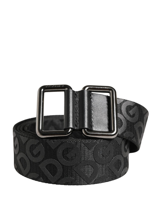 Dolce & Gabbana Black Logo Monogram Silver Metal Buckle Belt - YSONA