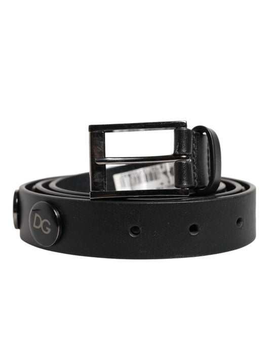 Dolce & Gabbana Black Luxury Leather DG Studs Buckle Belt - YSONA