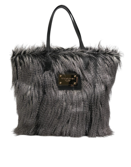 Dolce & Gabbana Black Oversize Faux Fur Shopping Tote Bag - YSONA