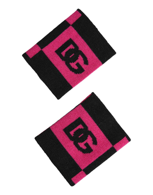 Dolce & Gabbana Black Pink DG Logo Cashmere 1 Pair Wristband - YSONA