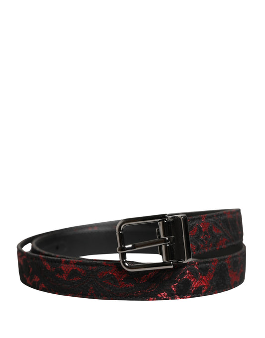 Dolce & Gabbana Black Red Polyester Silver Metal Buckle Belt - YSONA