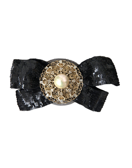 Dolce & Gabbana Black Sequin Pearl Handmade Brooch Hair Pin - YSONA