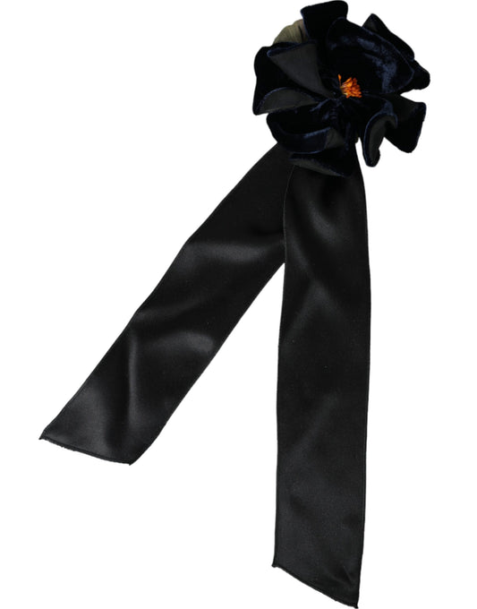 Dolce & Gabbana Black Silk Gold Brass Floral Hair Pin Brooch - YSONA