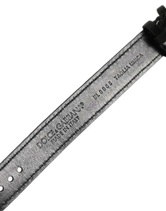 Dolce & Gabbana Black Textured Leather Gold Buckle Belt Strap Bracelet - YSONA