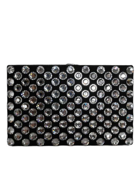 Dolce & Gabbana Black Velvet Crystal Clutch Evening Party Purse Bag - YSONA