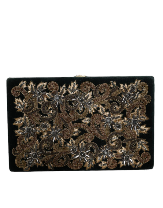 Dolce & Gabbana Black Velvet Gold Frame Clutch Evening Party Purse Bag - YSONA