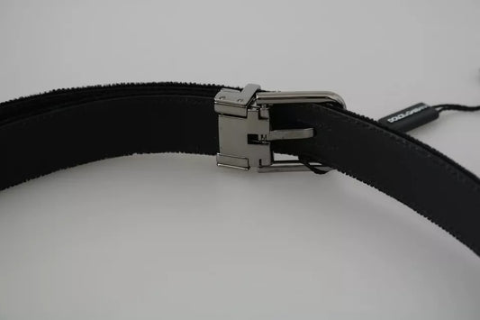 Dolce & Gabbana Black Velvet Leather Silver Buckle Belt - YSONA