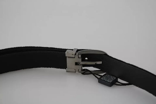 Dolce & Gabbana Black Velvet Silver Tone Metal Buckle Men Belt - YSONA