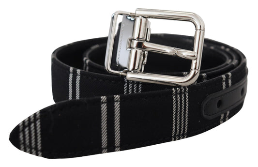 Dolce & Gabbana Black White Cotton Metal Silver Buckle Belt - YSONA