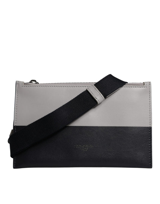 Dolce & Gabbana Black White Leather Logo Embossed Crossbody Bag - YSONA