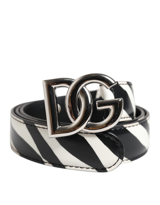 Dolce & Gabbana Black White Leather Silver Metal Buckle Belt - YSONA