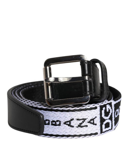 Dolce & Gabbana Black White Printed Metal Logo Buckle Belt - YSONA