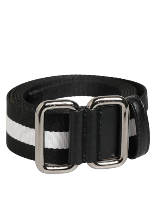 Dolce & Gabbana Black White Striped Metal Buckle Men Belt - YSONA