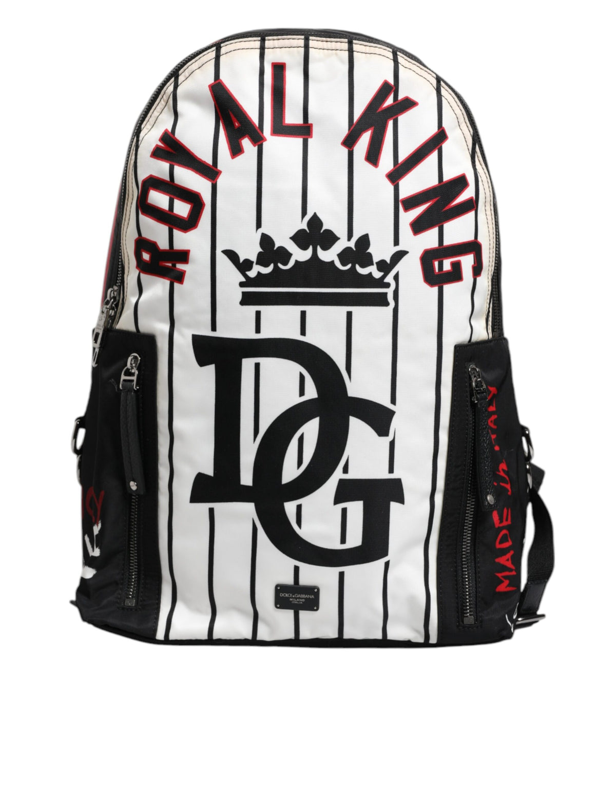 Dolce & Gabbana Black White Vulcano Royal King Print Men Backpack Bag - YSONA