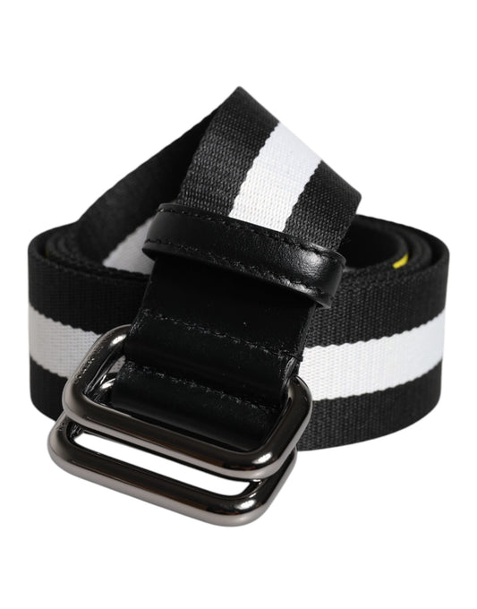 Dolce & Gabbana Black Yellow Logo Striped Metal Buckle Belt - YSONA