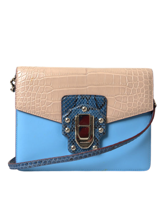 Dolce & Gabbana Blue Beige Exotic Leather LUCIA Crossbody Purse Bag - YSONA
