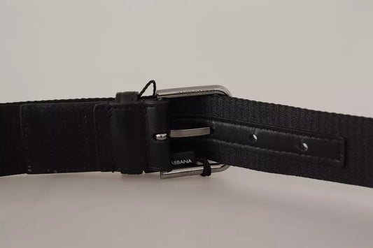 Dolce & Gabbana Blue Black Logo Print Silver Buckle Belt - YSONA