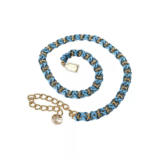 Dolce & Gabbana Blue Braided Gold Brass Chain Waist Belt - YSONA
