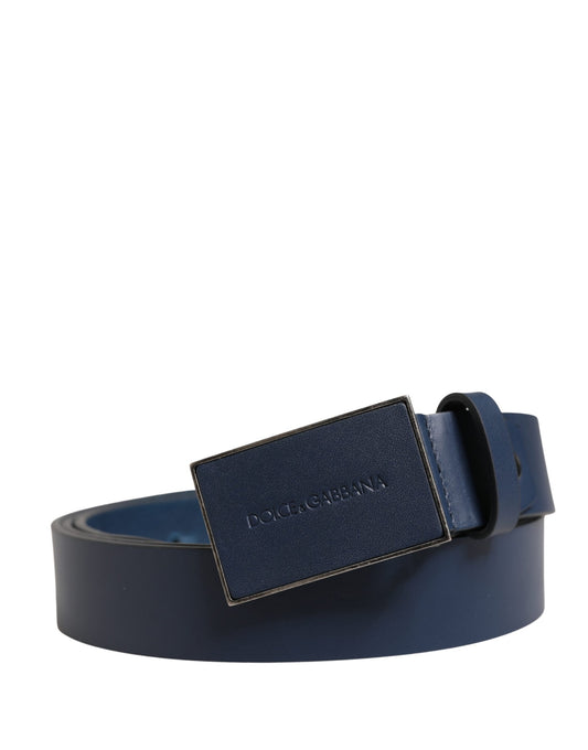 Dolce & Gabbana Blue Calfskin Leather Logo Metal Buckle Belt - YSONA