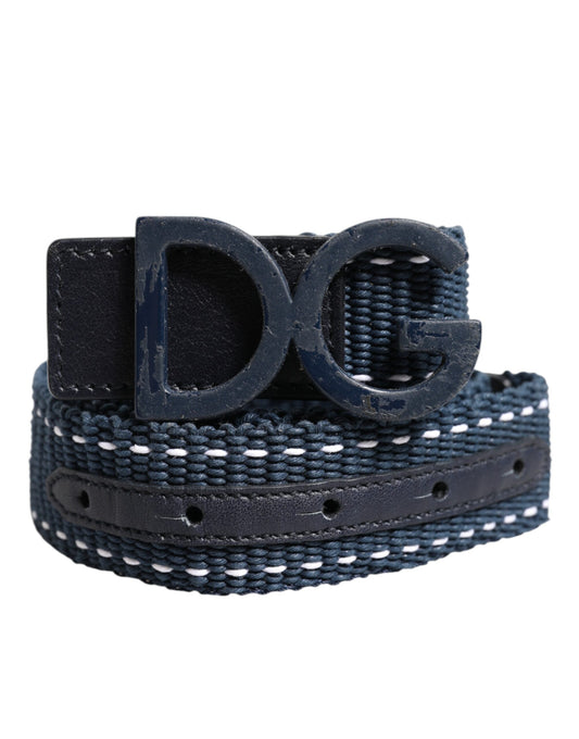Dolce & Gabbana Blue Cotton Leather DG Logo Metal Buckle Belt - YSONA
