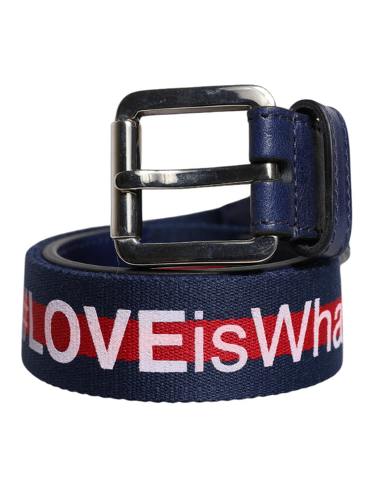 Dolce & Gabbana Blue Cotton Leather Printed Metal Buckle Belt - YSONA