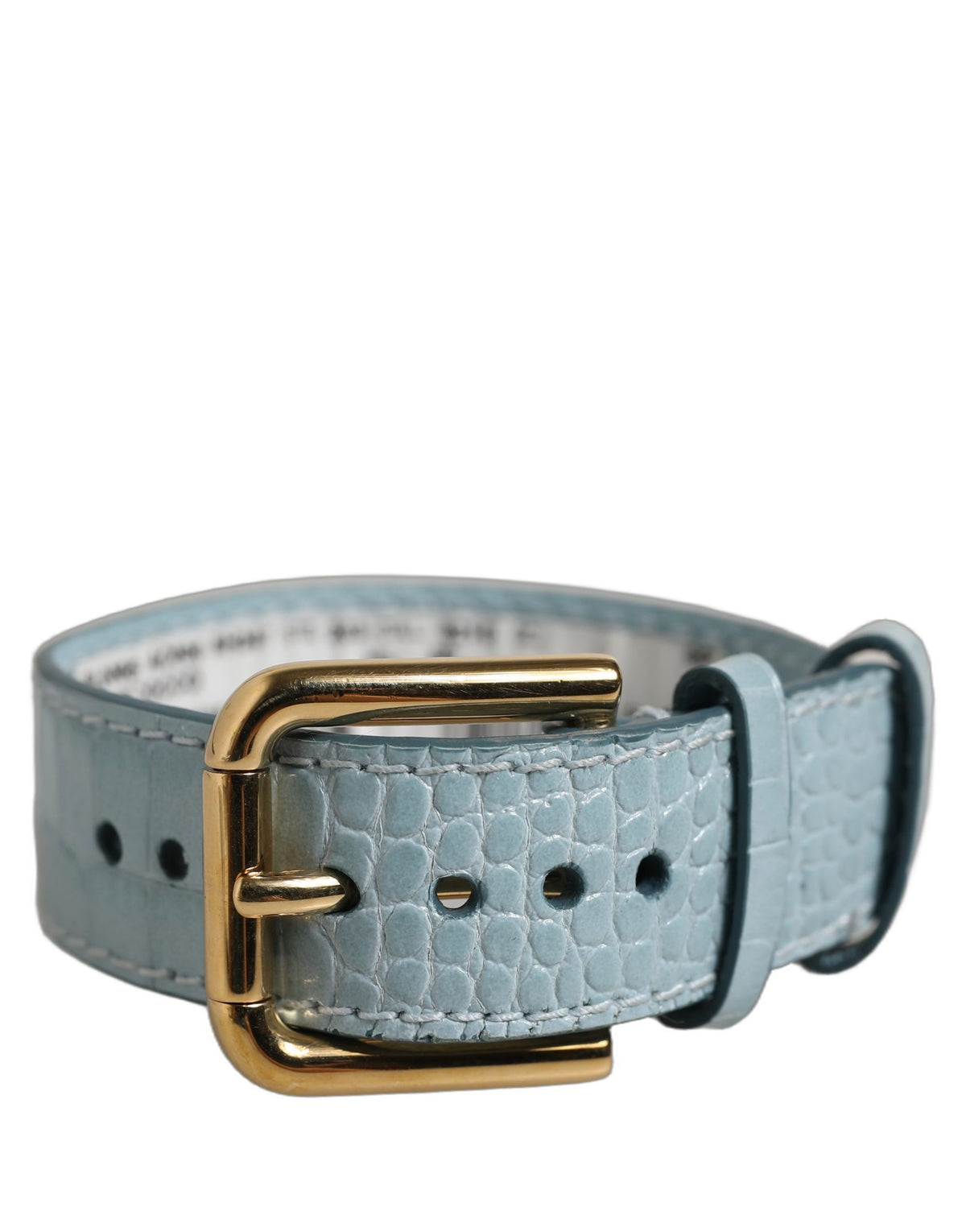 Dolce & Gabbana Blue Embossed Leather Gold Buckle Belt Strap Bracelet - view 2