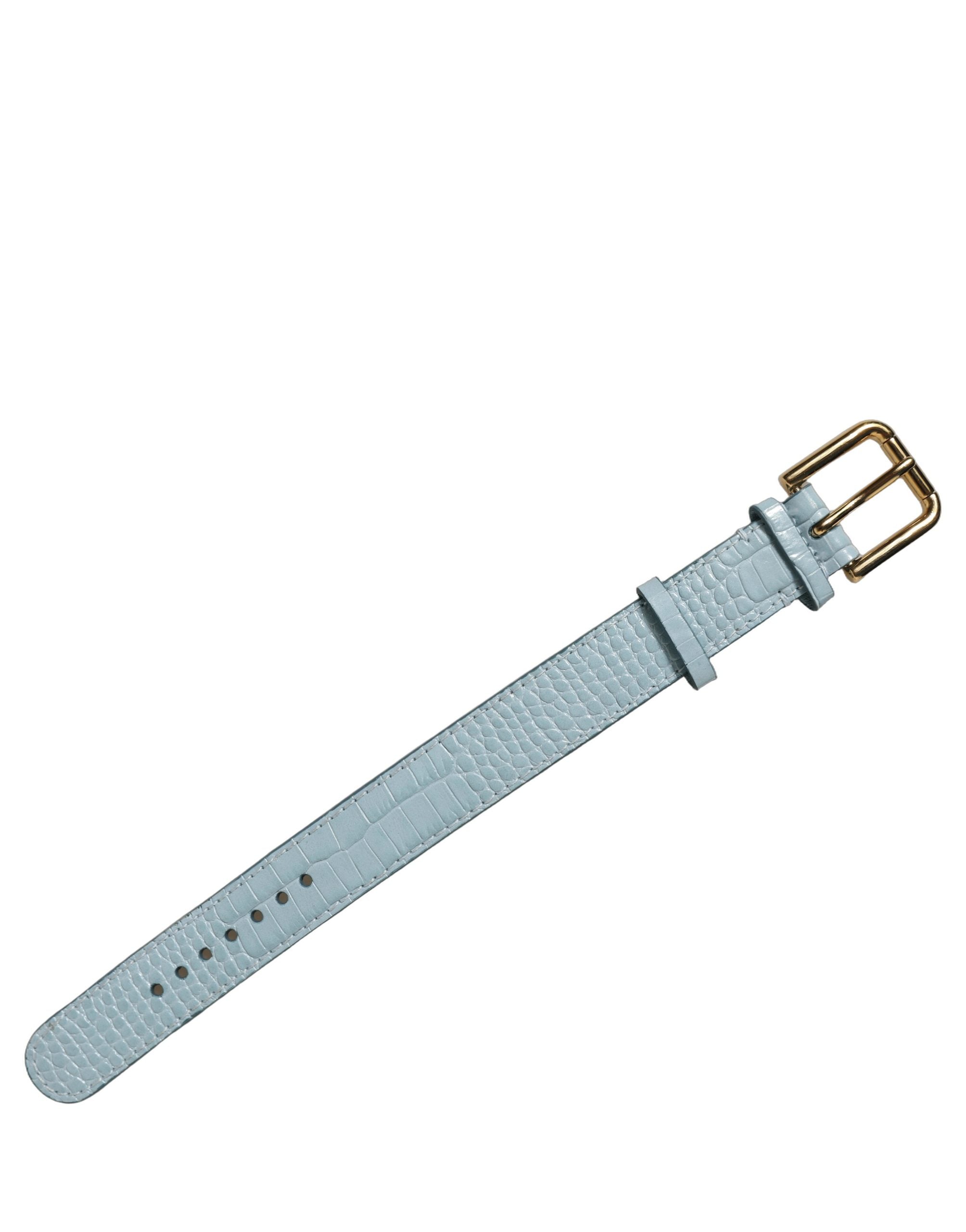 Dolce & Gabbana Blue Embossed Leather Gold Buckle Belt Strap Bracelet - view 3