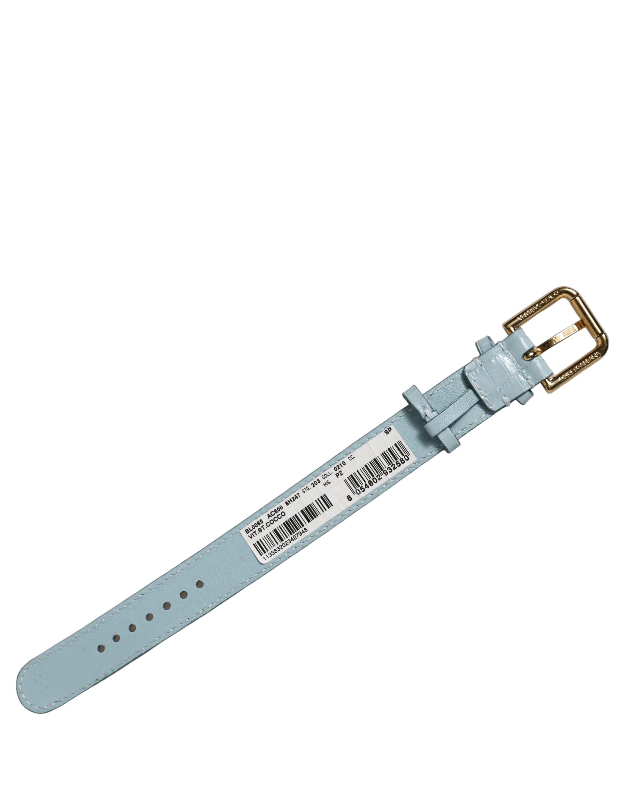 Dolce & Gabbana Blue Embossed Leather Gold Buckle Belt Strap Bracelet - view 4