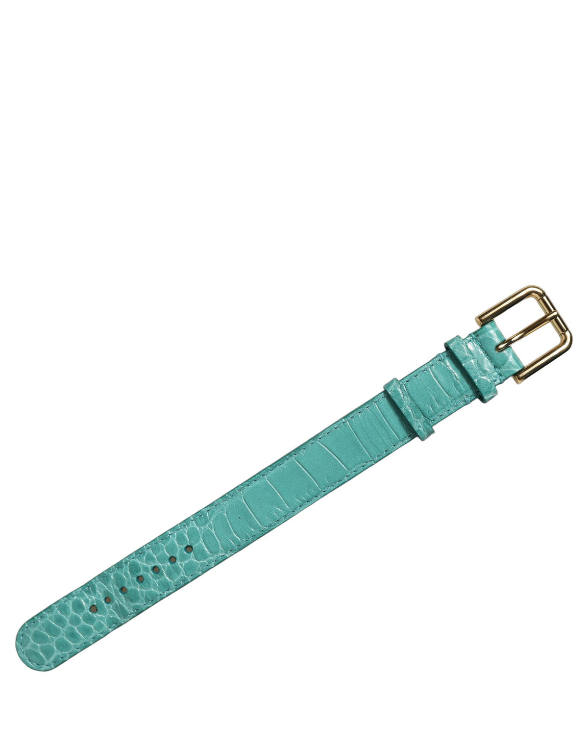 Dolce & Gabbana Blue Embossed Leather Gold Buckle Belt Strap Bracelet - YSONA