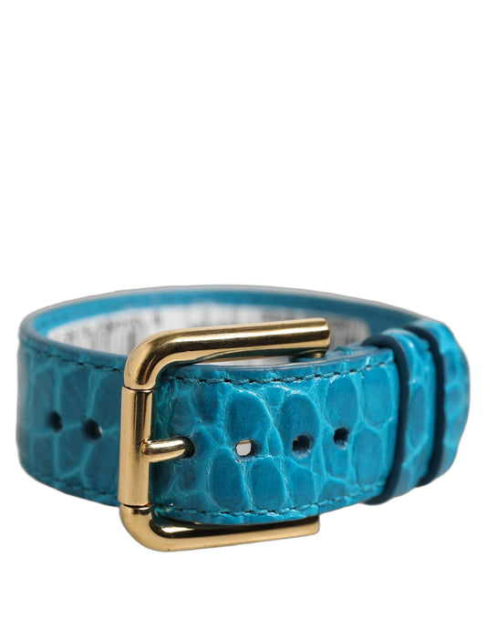 Dolce & Gabbana Blue Embossed Leather Gold Buckle Belt Strap Bracelet - YSONA