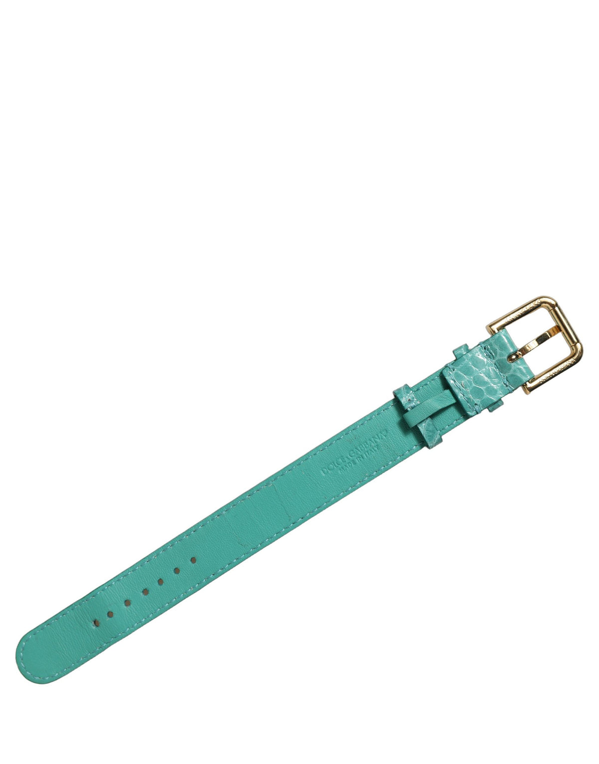 Dolce & Gabbana Blue Embossed Leather Gold Buckle Belt Strap Bracelet - view 2