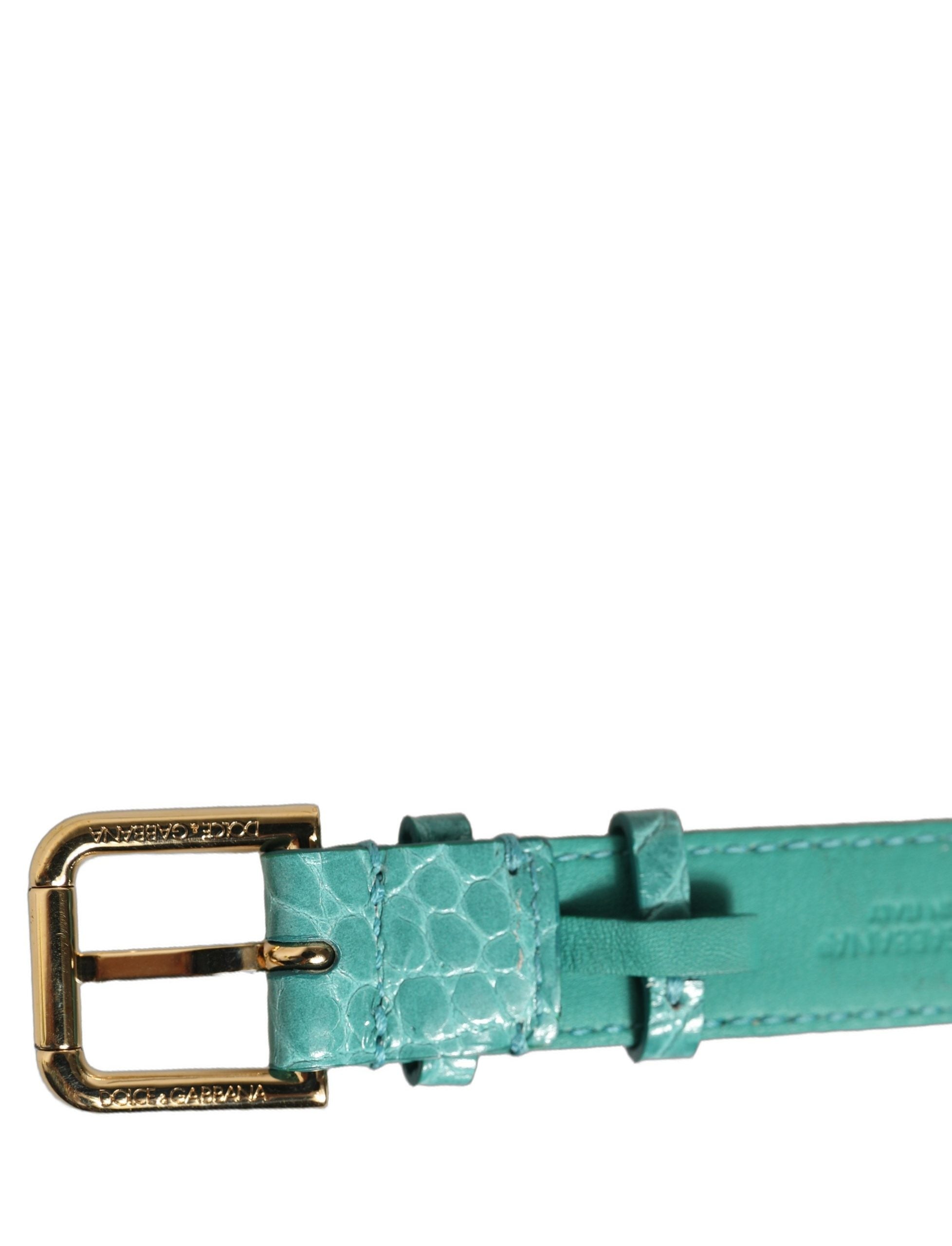 Dolce & Gabbana Blue Embossed Leather Gold Buckle Belt Strap Bracelet - view 4
