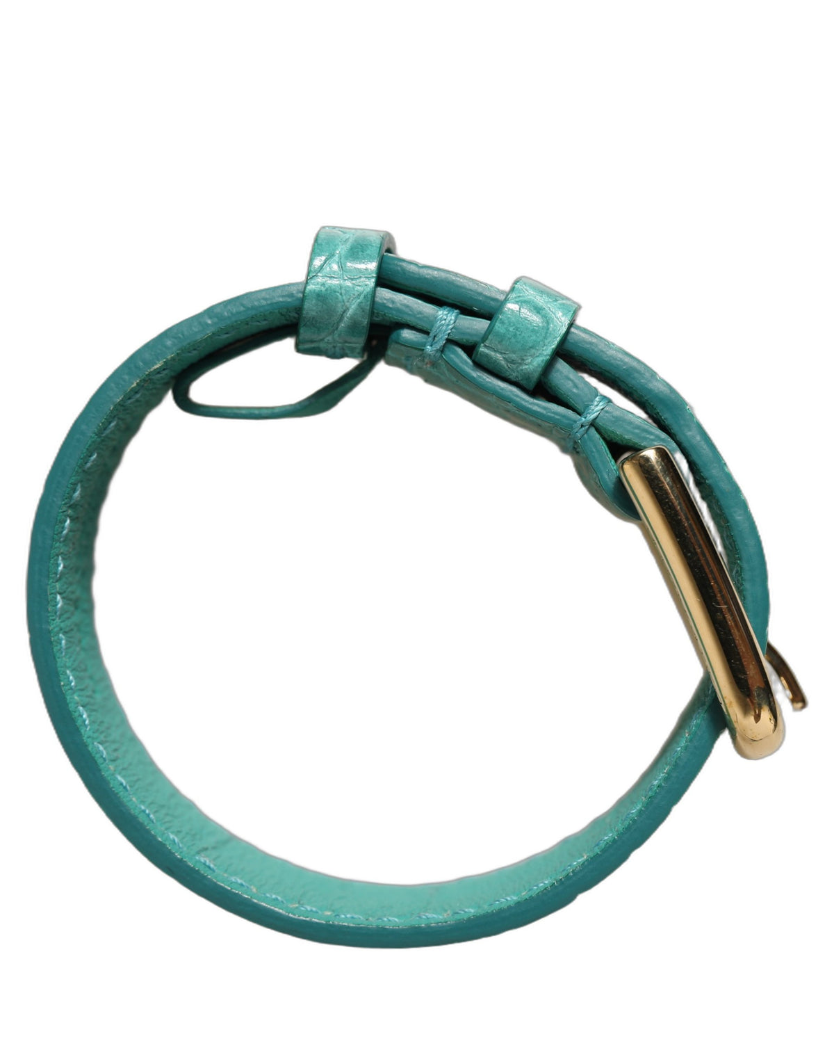 Dolce & Gabbana Blue Embossed Leather Gold Buckle Belt Strap Bracelet - view 5