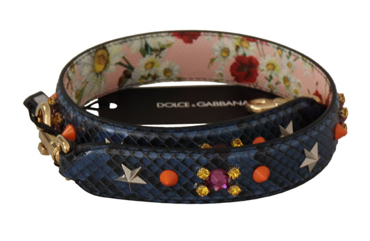 Dolce & Gabbana Blue Exotic Leather Crystals Reversible Shoulder Strap - YSONA
