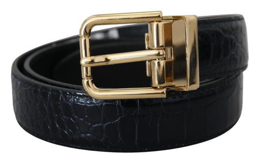 Dolce & Gabbana Blue Exotic Leather Gold Metal Buckle Belt - YSONA