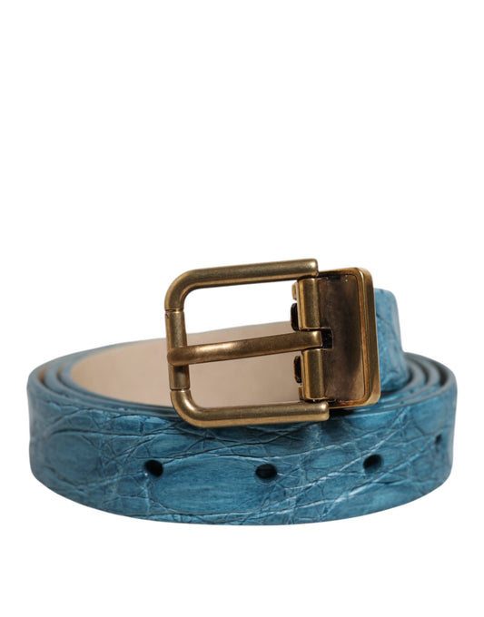 Dolce & Gabbana Blue Leather Classic Gold Metal Buckle Belt - YSONA