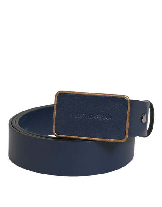 Dolce & Gabbana Blue Leather Classic Metal Logo Buckle Belt - YSONA