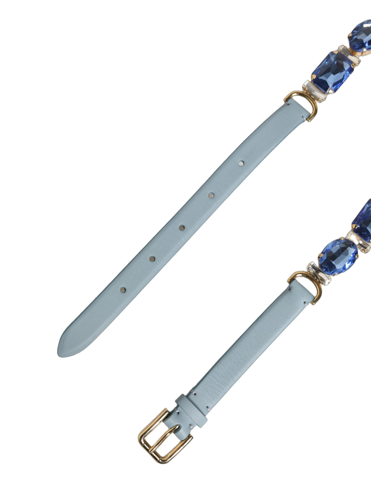 Dolce & Gabbana Blue Leather Crystal Chain Embellished Belt - YSONA