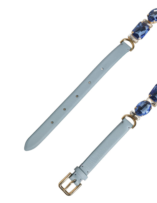 Dolce & Gabbana Blue Leather Crystal Chain Embellished Belt - YSONA