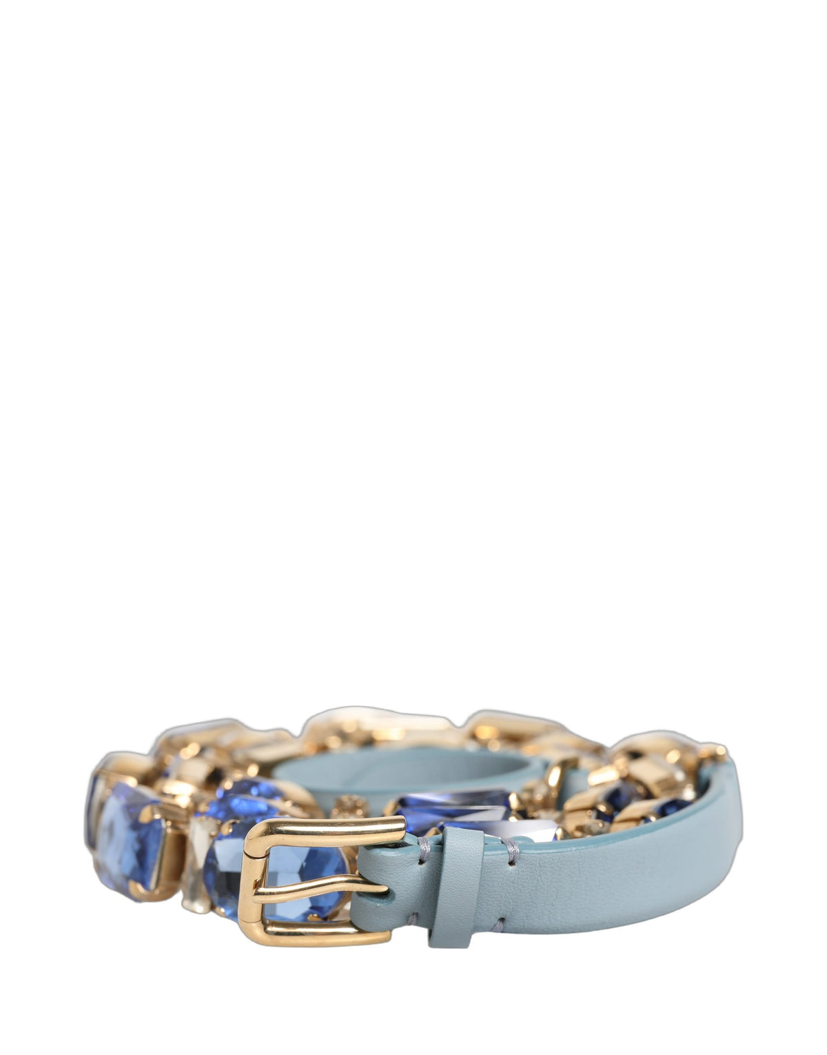 Dolce & Gabbana Blue Leather Crystal Chain Embellished Belt - view 3