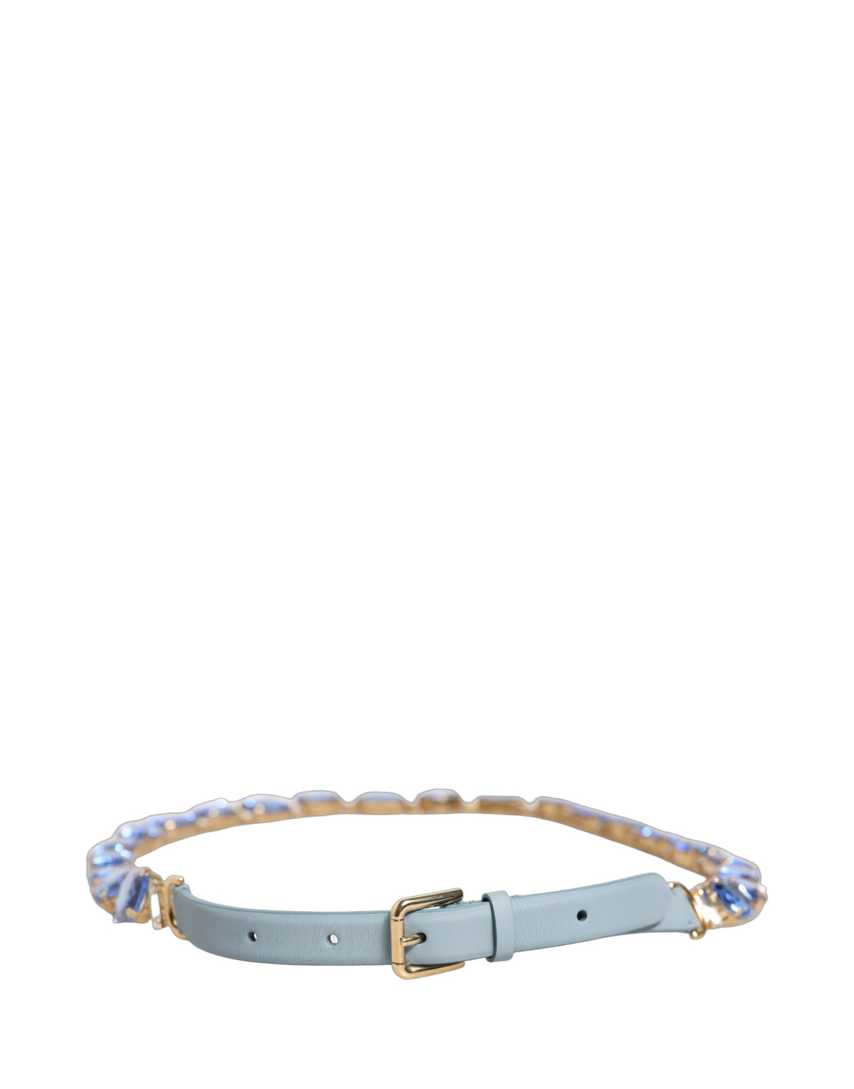 Dolce & Gabbana Blue Leather Crystal Chain Embellished Belt - view 4