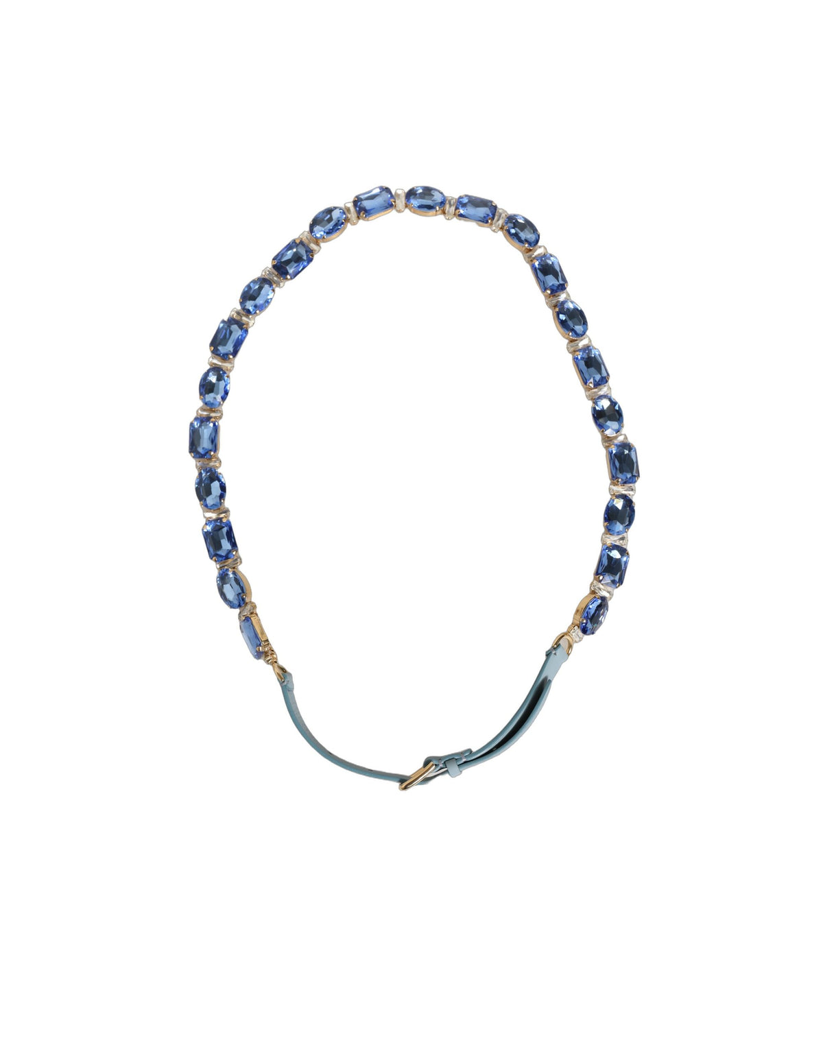 Dolce & Gabbana Blue Leather Crystal Chain Embellished Belt - view 5