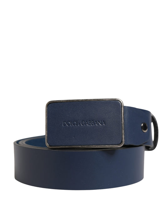 Dolce & Gabbana Blue Leather Logo Metal Buckle Men Belt - YSONA